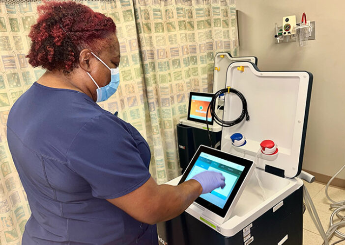 Kimberly Townsend, RN, with a Tablo console at Carolina Pines Regional Medical Center, July 2022